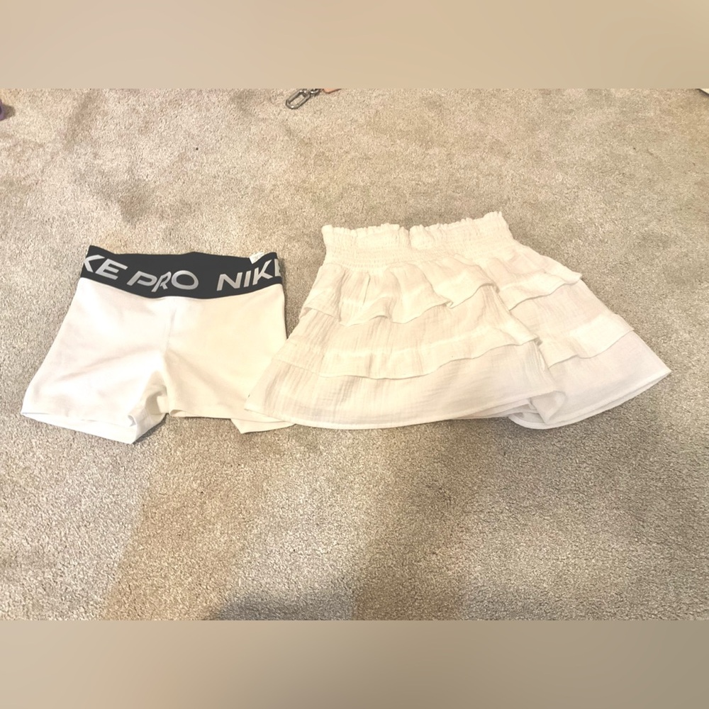Nike Pro White Shorts and Cream Skirt Set